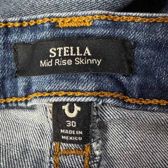 True Religion SZ 30 Stella Jeans Cropped Mid-Rise Distressed Stretch Whiskered - Picture 9 of 11